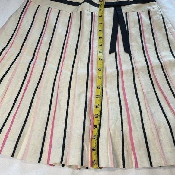 ANN TAYLOR LOFT Pleated sz 4 Black & Pink Stripe Linen Cream Skirt Academia Prep - Picture 4 of 7
